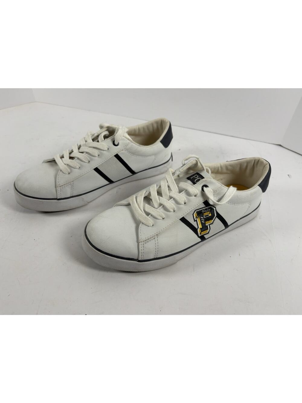 Polo Ralph Lauren Geoff Sneakers White Navy P Patch Womens Size 6.5 Shoes